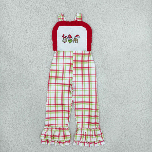 RTS SR4282 toddler girl clothes Christmas gnome embroidery plaid jumpsuit