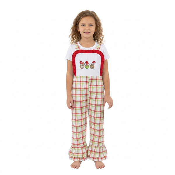 RTS SR4282 toddler girl clothes Christmas gnome embroidery plaid jumpsuit