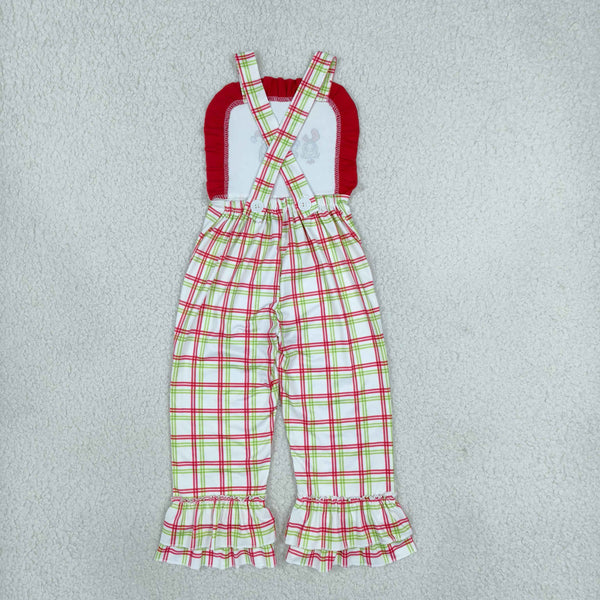 RTS SR4282 toddler girl clothes Christmas gnome embroidery plaid jumpsuit