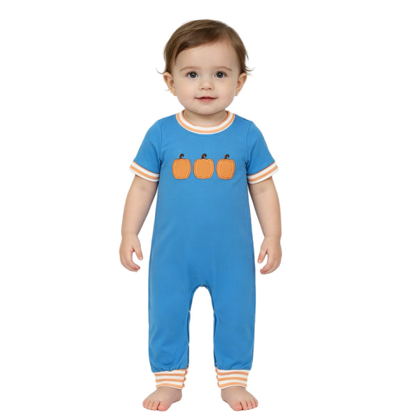 SR4285 RTS baby boy clothes pumpkin embroidery western clothes toddler boy  summer fall romper