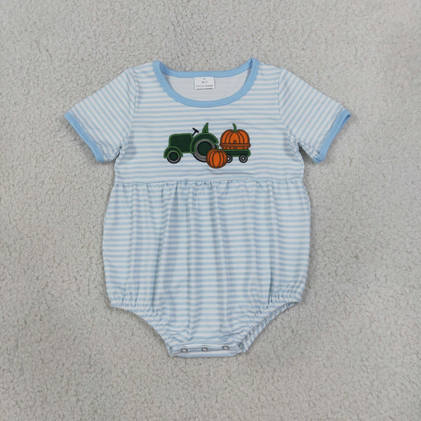 RTS SR4286 baby girl clothes halloween pumpkin tractor embroidery print short sleeve romper