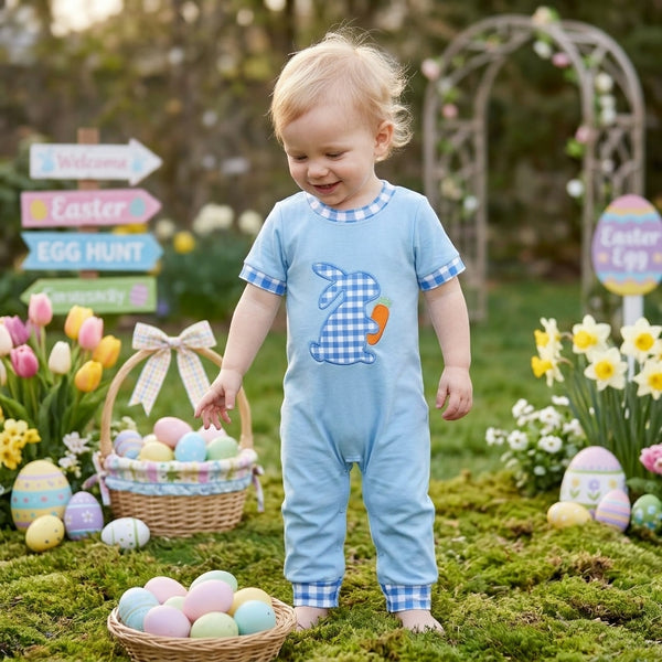 RTS SR4297 baby romper Easter bunny carrot embroidery short sleeve romper