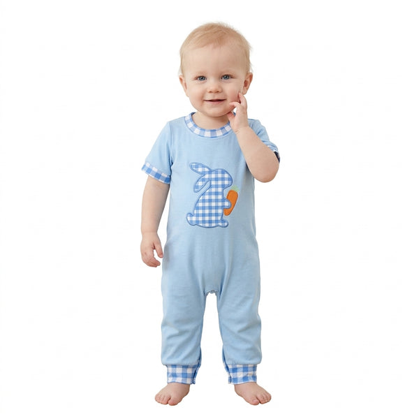 RTS SR4297 baby romper Easter bunny carrot embroidery short sleeve romper