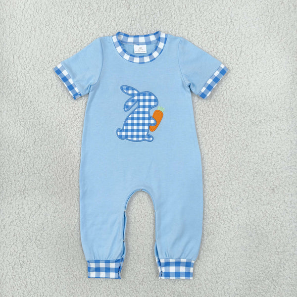 RTS SR4297 baby romper Easter bunny carrot embroidery short sleeve romper