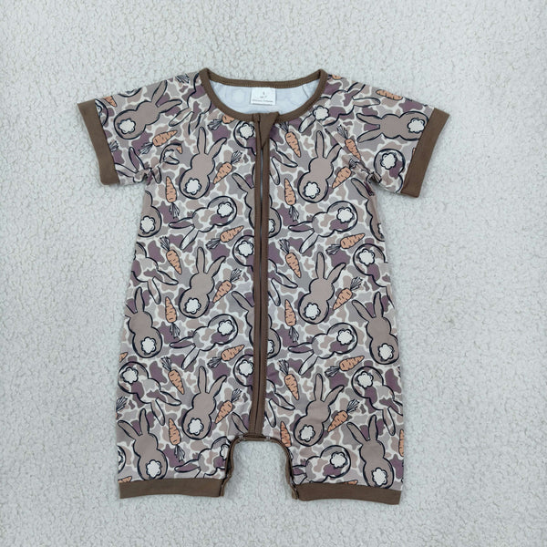 RTS SR4305 baby romper Easter bunny print short sleeve zip romper