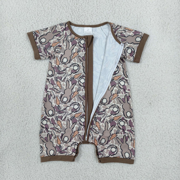 RTS SR4305 baby romper Easter bunny print short sleeve zip romper