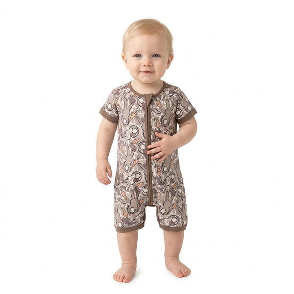 RTS SR4305 baby romper Easter bunny print short sleeve zip romper