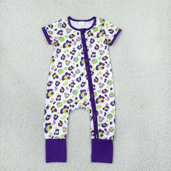 RTS SR4312 baby romper Mardi Gras print short sleeve romper