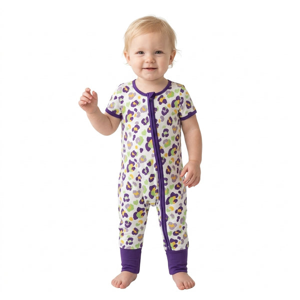 RTS SR4312 baby romper Mardi Gras print short sleeve romper