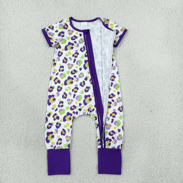RTS SR4312 baby romper Mardi Gras print short sleeve romper