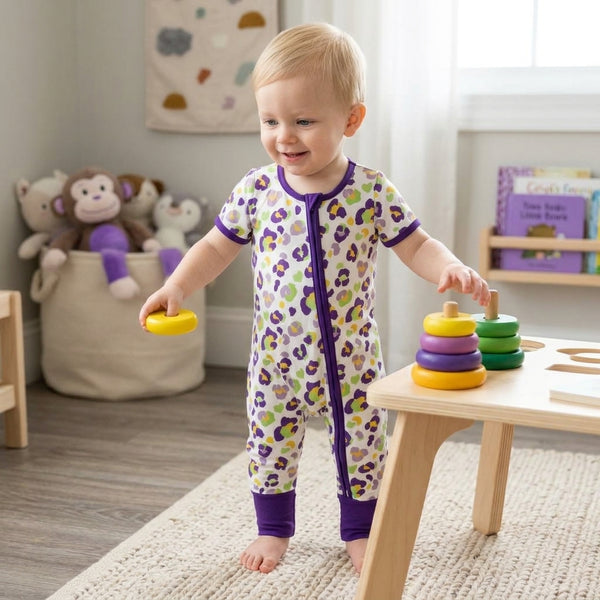 RTS SR4312 baby romper Mardi Gras print short sleeve romper