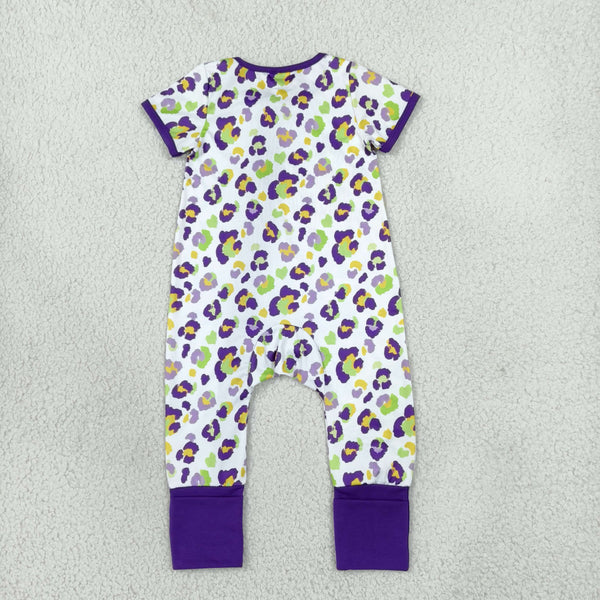 RTS Matching clothing kids Mardi Gras purple leopard print short sleeve clothes-2026.10.27