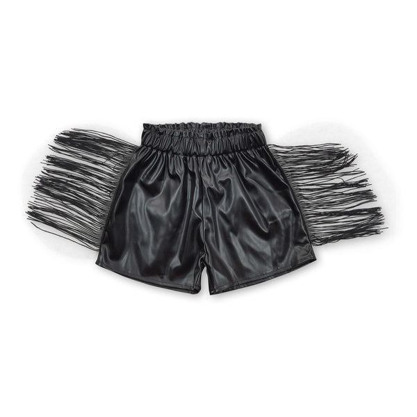 SS0094 baby girl clothes black leather summer shorts