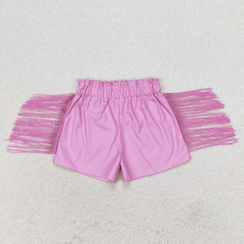 SS0222 RTS  baby girl clothes pink leather summer shorts toddler summer bottom