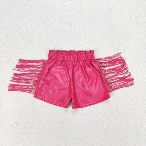 SS0223 RTS toddler clothes hot pink tassel girl summer leather pants