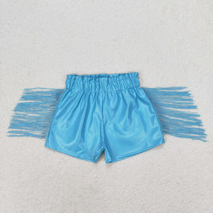 SS0241 RTS toddler clothes blue baby girl summer tassel blue leather shorts summer bottom