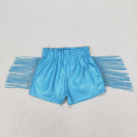 SS0241 RTS toddler clothes blue baby girl summer tassel blue leather shorts summer bottom