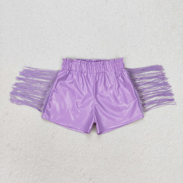 SS0251 RTS toddler clothes blue baby girl summer tassel purple leather shorts