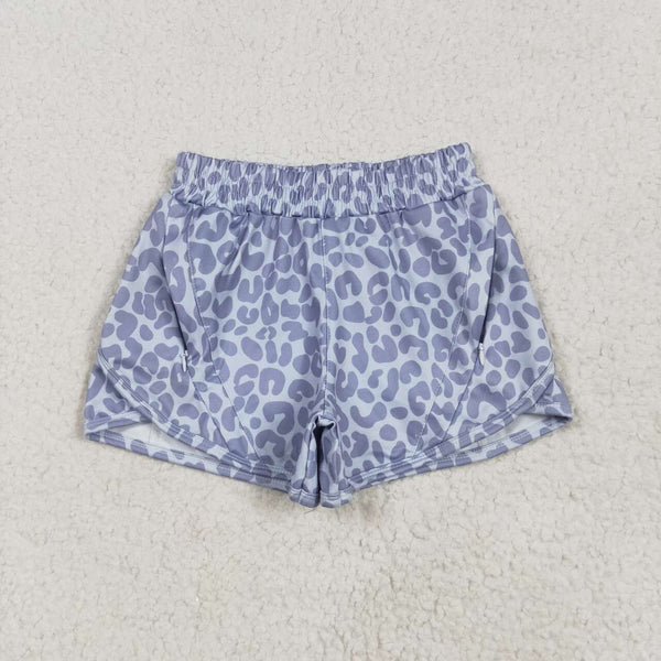 SS0464 RTS girl clothes gray leopard print girl summer yoga shorts athletic clothes