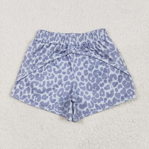 SS0464 RTS girl clothes gray leopard print girl summer yoga shorts athletic clothes