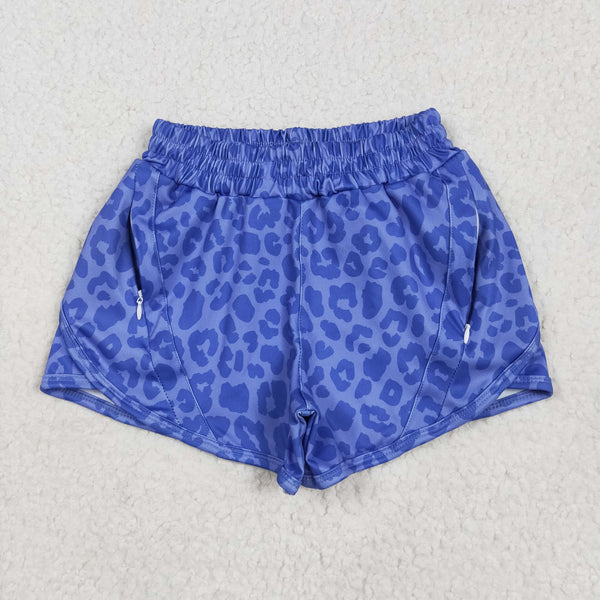 RTS Mummy and me matching blue leopard print adult women summer yoga shorts atheletic clothes