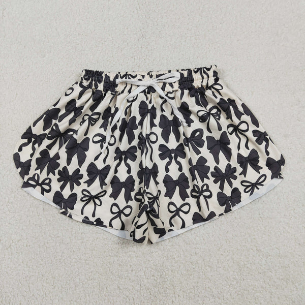 SS0765 RTS adult clothes black bows print adult women summer yoga shorts