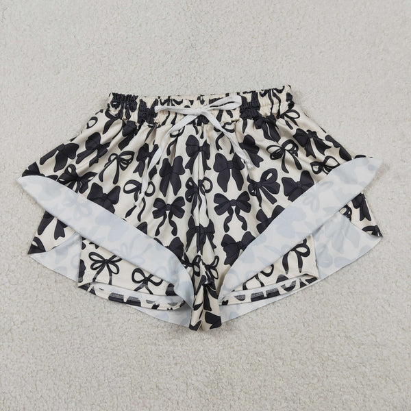 SS0765 RTS adult clothes black bows print adult women summer yoga shorts