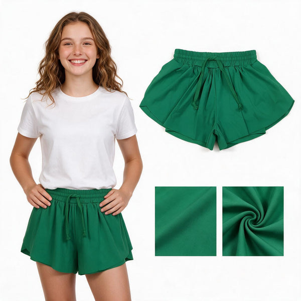 SS0938 RTS Solid Color Green Yoga Girl's Shorts