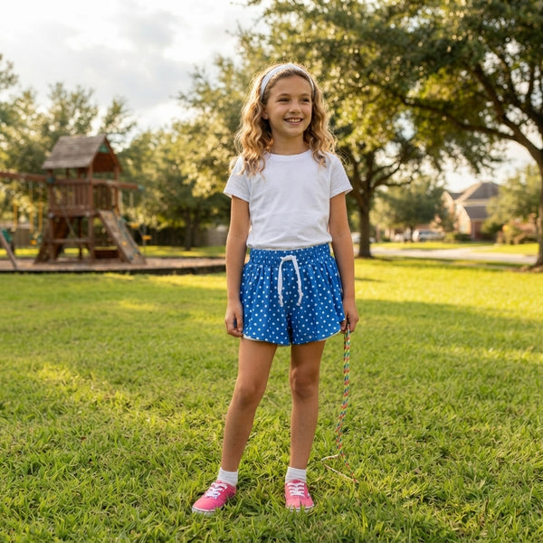 RTS SS0966 toddler girl clothes blue polka dot yoga skort sports clothes