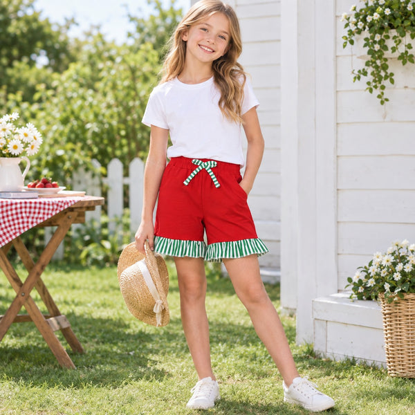 RTS SS0997 toddler girl yoga clothes solid red ruffle shorts