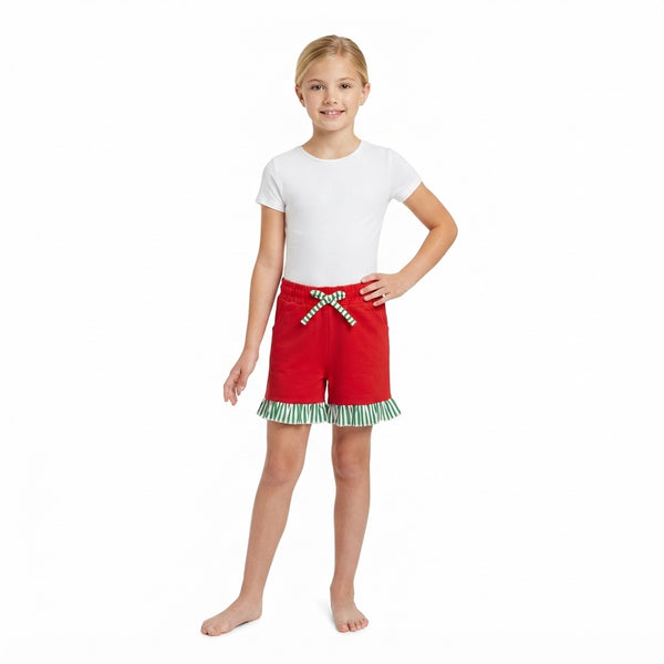 RTS SS0997 toddler girl yoga clothes solid red ruffle shorts