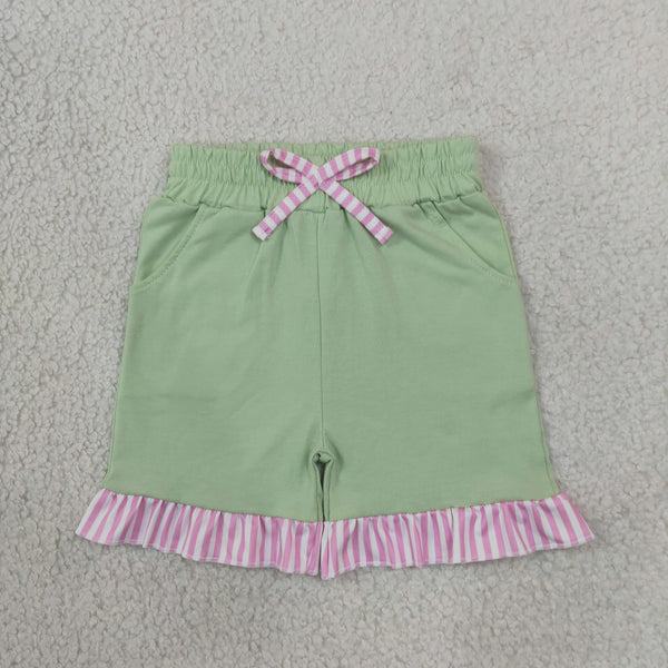 RTS SS1000 toddler girl clothes ruffle cotton green shorts girl summer shorts bottom