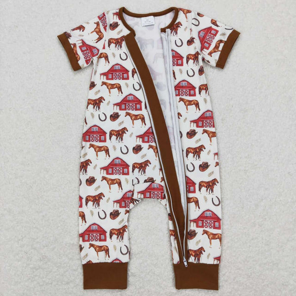 SR0509 baby boy clothes boy farm horse romper toddler farm clothes