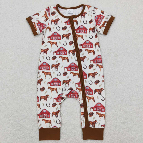 SR0509 baby boy clothes boy farm horse romper toddler farm clothes