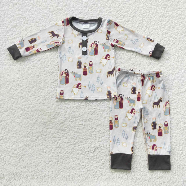 BLP0235 RTS toddler boy clothes jesus winter pajamas set