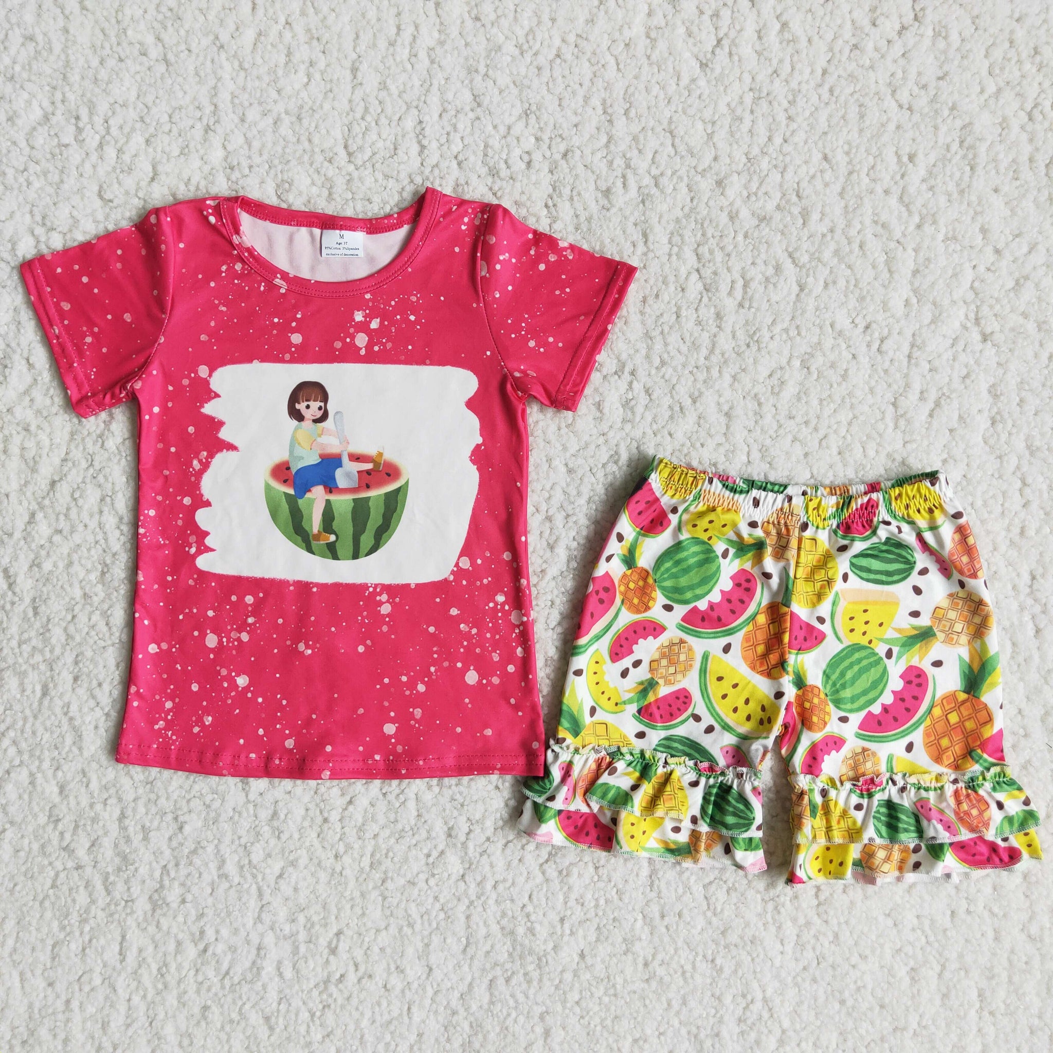 C0-2 promotion girl watermelon short sleeve summer set-promotion 2024.2.44 $2.99