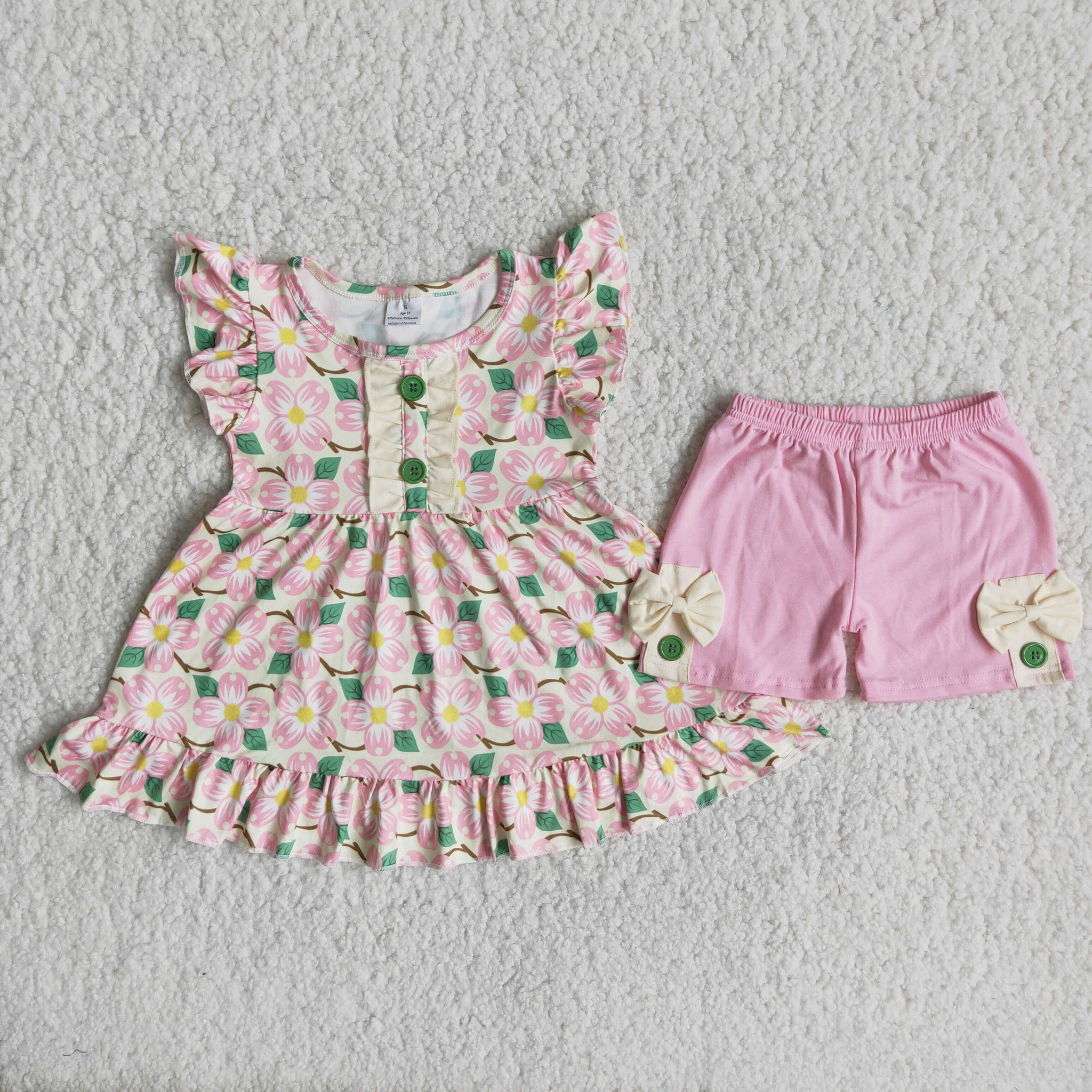 C16-19 girl pink flower summer flutter sleeve set-promotion 2024.4.22 $5.5