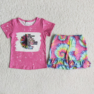 c14-40 girl pink tie dye short sleeve summer set-promotion 2024.4.5 $5.5