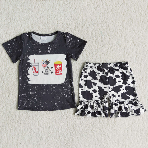 C16-7 girl black cow farm short sleeve summer set-promotion $5.5 2024.4.13