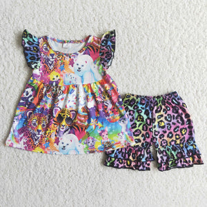 C16-3 girl purple cartoon tiger summer flutter sleeve set-promotion $5.5 2024.4.27