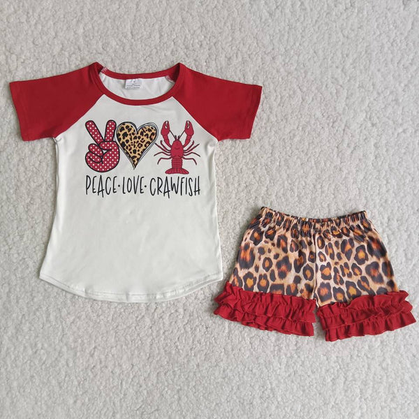 C14-15 girl lobster crawfish leopard short sleeve summer set-promotion 2024.4.5 $5.5