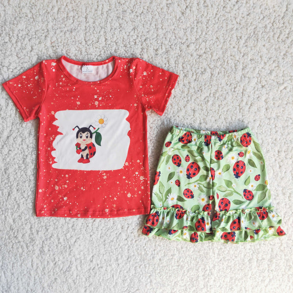 C13-2 promotion girl red ladybug short sleeve summer set-promotion 2024.3.2 $2.99