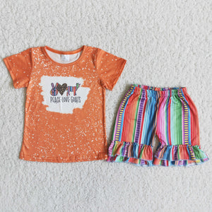 C14-22 girl orange peace love goats short sleeve summer set-promotion 2024.4.5 $5.5