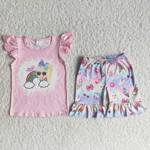 C14-18 girl purple cartoon short sleeve summer set-promotion $2.99 2024.4.27