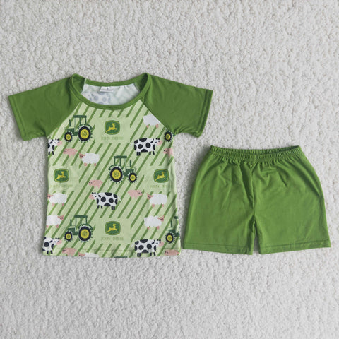 C13-17 boy green farm summer short sleeve set-promotion 2024.5.3 $5.5