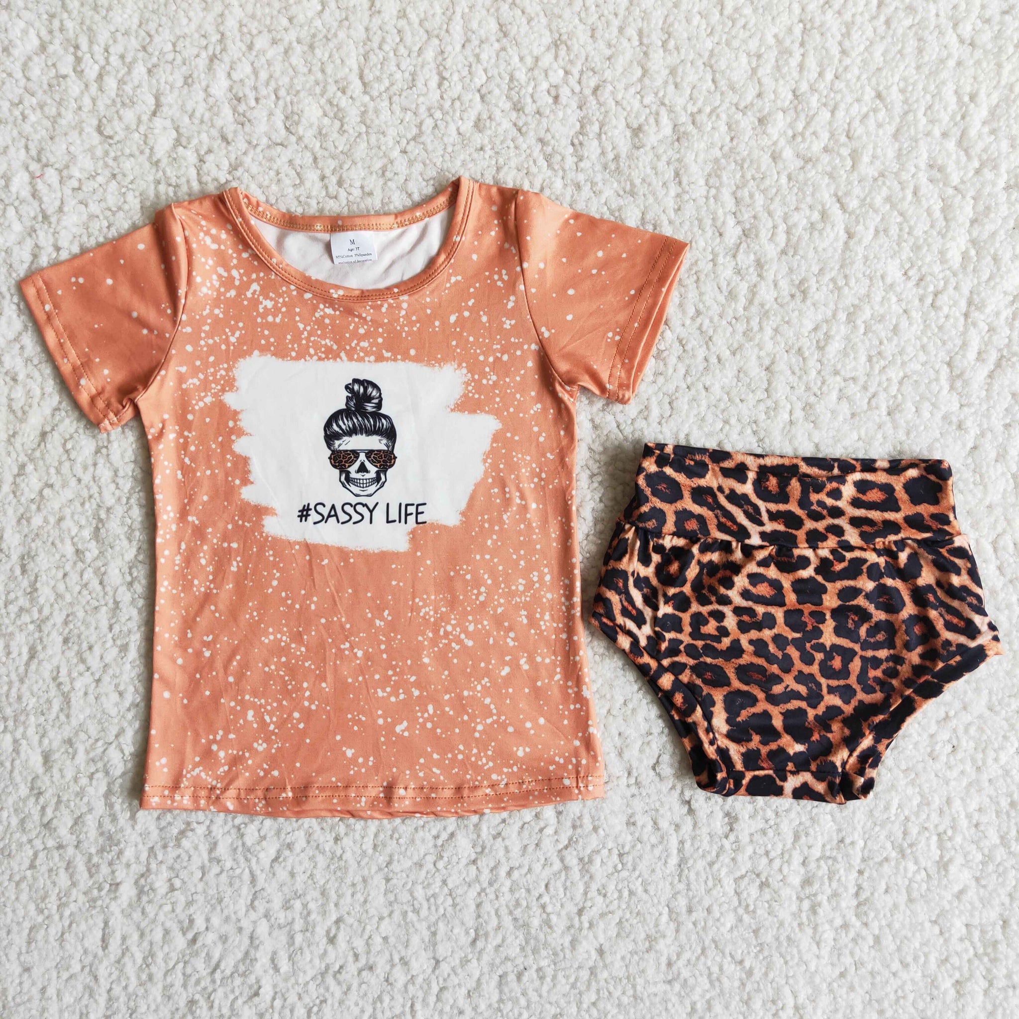 C15-10 girl sassy lift leopard short sleeve bummies set-promotion 2024.5.25 $5.5