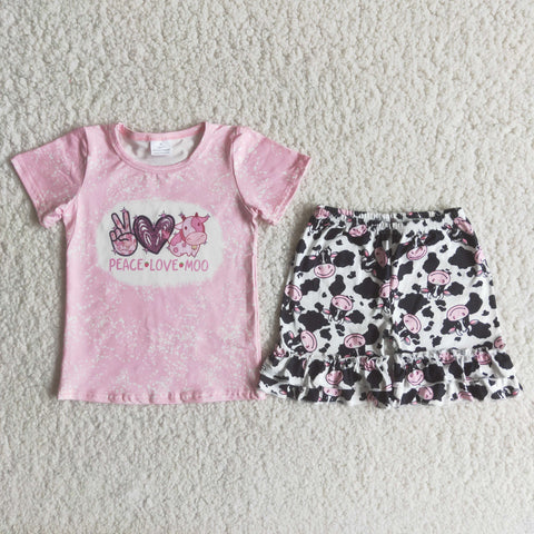 B5-3 girl pink cow farm short sleeve summer set-promotion 2024.5.13 $2.99