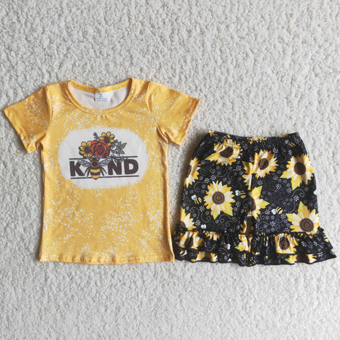 B5-2 girl kind yellow sunflowers short sleeve summer set-promotion 2024.6.22  $2.99