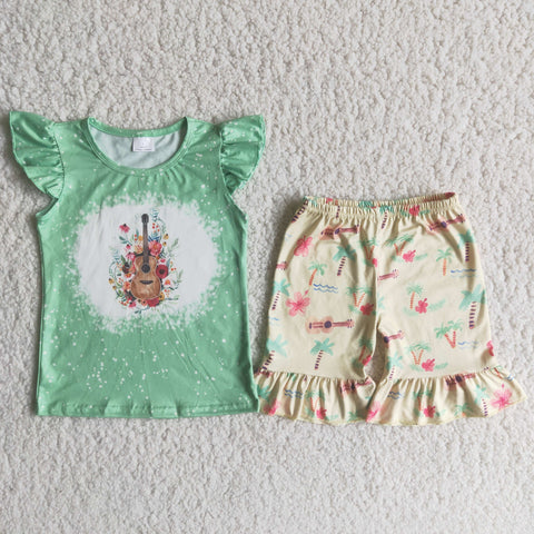 C6-3 toddler girl clothes guitar green flutter sleeve summer set-promotion 2024.5.18 $2.99