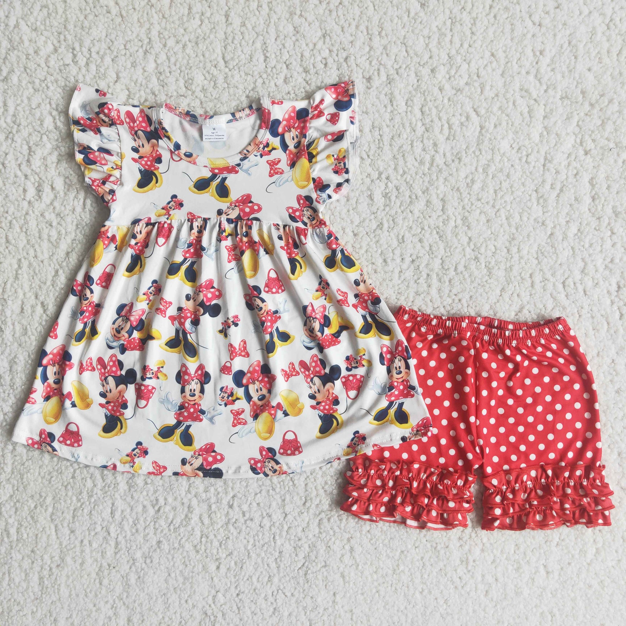 C0-15 girl red dot shorts cartoon summer flutter sleeve set-promotion 2024.3.16 $5.5